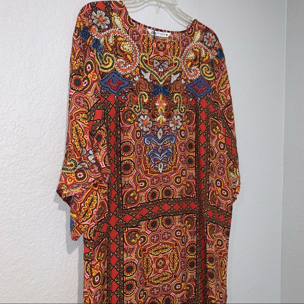 New ZARA $119 NWT EMBROIDERED BEADED LINEN BLEND TUNIC DRESS XS SMALL 7521/073 - Picture 13 of 13